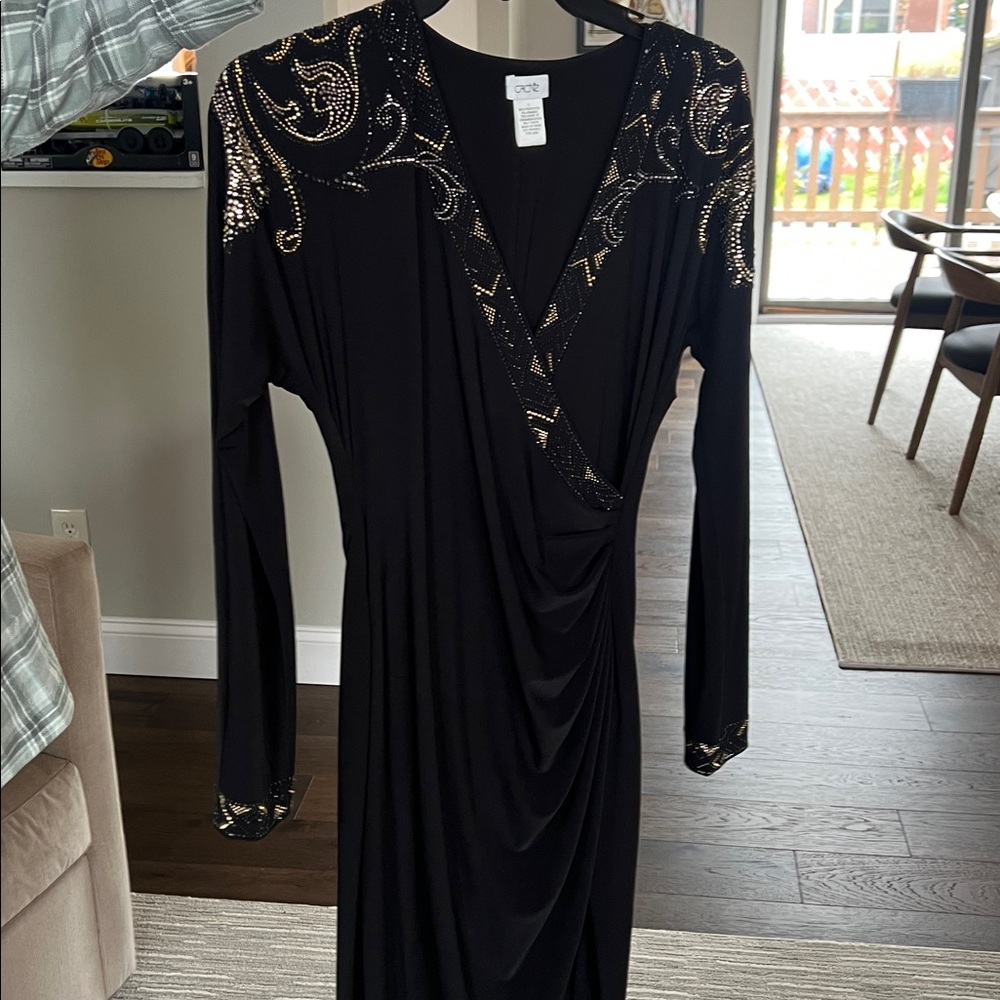 Cache Elegant Black Dress with Gold Accents